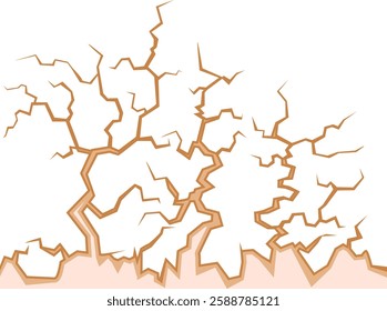 A detailed vector illustration of cracked earth texture, showcasing dry, rugged terrain with intricate patterns and natural lines, perfect for design projects.