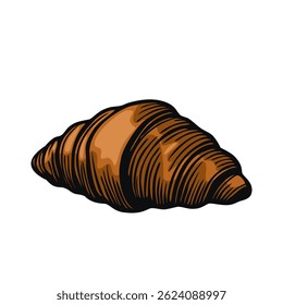 A detailed vector illustration of a croissant, showcasing its flaky layers and golden-brown color. The croissant is depicted in a realistic style, emphasizing its texture and shape.