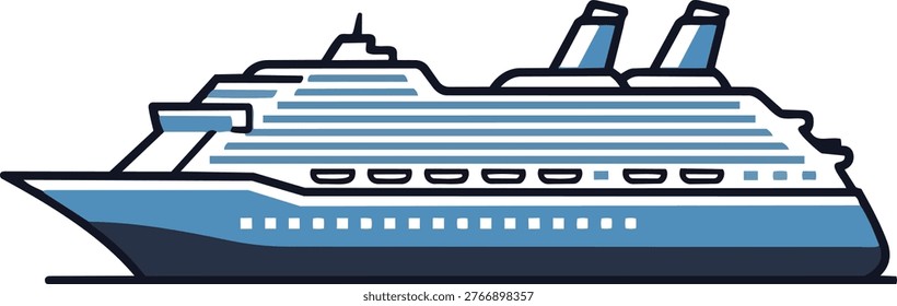 Detailed vector illustration of a cruise ship, showcasing its design and features for travel and leisure themes.