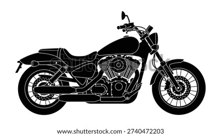 Detailed vector illustration of a cruiser motorcycle with chrome engine and wheels great for transportation themes