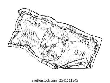 Una Ilustración vectorial detallada de billetes arrugados, mostrando varios billetes de dólar en un estilo dibujado a mano. Este gráfico captura la esencia de la moneda financiera con un toque vintage