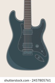 Detailed vector illustration of dark solid body electric guitar for metal guitarist