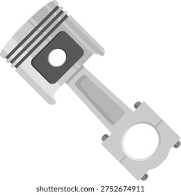 Detailed vector illustration depicting a mechanical engine piston connected to a sturdy rod component, representing one of the most important mechanisms inside an internal combustion engine. The artwork highlights the cylindrical structure along with the connecting rod that links the piston to the rotating crankshaft. This mechanical assembly is responsible for converting the energy generated during fuel combustion into controlled motion that ultimately powers vehicles and many types of industrial machinery.

Component is designed as a strong cylindrical element that moves vertically inside a precisely engineered cylinder chamber. During operation, the piston repeatedly travels upward and downward in a controlled reciprocating movement. This motion compresses the air and fuel mixture inside the cylinder and later receives the powerful force created when the mixture ignites. The pressure generated by combustion pushes downward with significant force, producing the mechanical energy needed to operate the engine.

A key feature of the presence of rings positioned around the outer surface of the body. These rings perform several crucial tasks within the engine cylinder. They create a tight seal between the piston and the cylinder wall, preventing combustion gases from escaping during the power stroke. The rings also regulate lubrication by controlling oil distribution along the surface, reducing friction while maintaining smooth mechanical movement.

Attached to the lower part of the connecting rod, a robust link that transfers the piston’s linear movement to the rotating crankshaft mechanism. When moves up and down, the connecting rod translates this reciprocating motion into rotational movement at the crankshaft. This transformation of motion is essential for converting the explosive energy produced during fuel ignition into usable rotary power that ultimately drives the wheels.