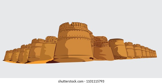 Detailed vector / illustration of Derawar fort situated in Bahawalpur Pakistan svg