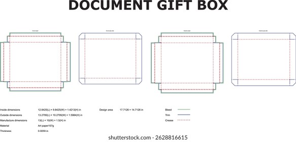 Ilustração vetorial detalhada do modelo da caixa de presente do documento para o projeto e construção da embalagem com várias dimensões exibidas
