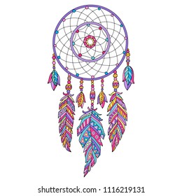 Detailed vector illustration of the dreamcatcher, isolated in white. 