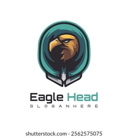 Detailed vector illustration of an eagle head with a fierce and determined expression.
