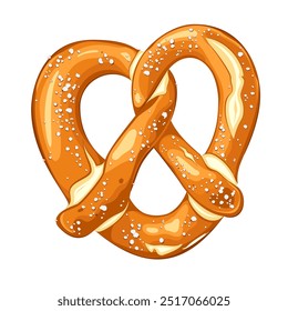 A detailed vector illustration features a classic salted pretzel, shaped like a heart