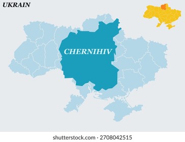 Uma ilustração vetorial detalhada com a antiga cidade de Chernihiv em um mapa da Ucrânia, 