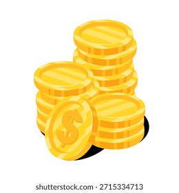 Detaillierte Vektorgrafik mit einem Haufen goldener Münzen mit einem US-Dollar-Zeichen, einzeln auf sauberem weißem Hintergrund. Ein beeindruckender Stapel von Geldmünzen, perfekt für Projekte in den Bereichen Wirtschaft, Finanzen, Investitionen und Wirtschaftsdesign.