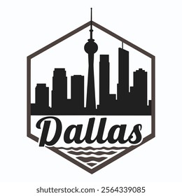 A detailed vector illustration featuring the iconic silhouette of Reunion Tower with the Dallas skyline, capturing the essence of the city architectural beauty and urban landscape