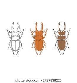Uma ilustração vetorial detalhada com três besouros pretos e marrons dispostos em um layout limpo e mínimo. Cada besouro exibe formas, texturas e características anatômicas distintas, tornando este trabalho artístico ideal para conteúdo de biologia, estudos de entomologia, materiais educacionais, publicações sobre vida selvagem e projetos de design gráfico focados na natureza. Os tons arrojados da terra e o trabalho de linha preciso criam uma representação visualmente impressionante e cientificamente atraente de espécies de insetos, adequada para infográficos, temas ambientais, recursos científicos e materiais de aprendizagem para crianças.