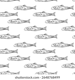 Detailed vector illustration of fish pattern in a minimalist style on a white background.