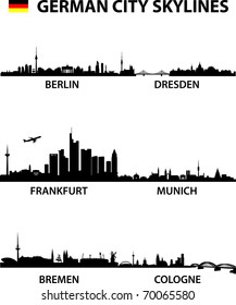 detailed vector illustration of the german cities Berlin, Bremen, Cologne, Dresden, Frankfurt am Main and Munich svg