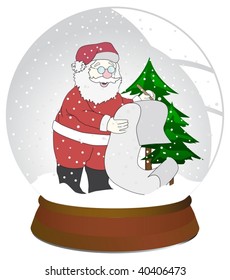 Detailed vector illustration of a globe with Santa Claus