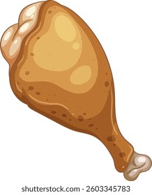 Detailed vector illustration of a golden-brown fried chicken drumstick with realistic textures and highlights