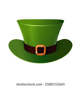 A detailed vector illustration of a green leprechaun hat with a gold buckle, symbolizing Irish culture and St. Patrick's Day celebrations. This festive design is perfect for themed decorations