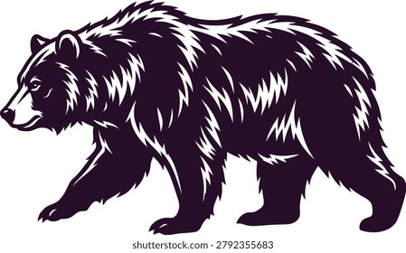Detailed vector illustration of a grizzly bear in a classic engraving style, suitable for apparel, logos, and outdoor branding.
