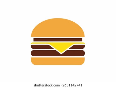 Ilustração vetorial detalhada de um hambúrguer com um pão, empada, queijo e alface, simbolizando fast food, refeições ou uma refeição.