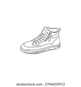 Una Ilustración vectorial detallada de una zapatilla deportiva de caña alta, con cordones y cremallera. El diseño limpio y delineado es p