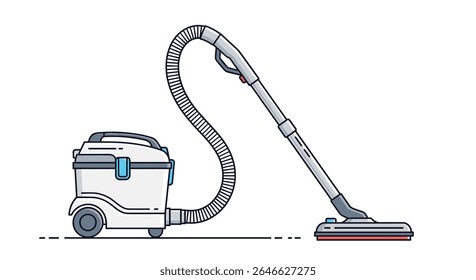 Detailed Vector Illustration of a Home Vacuum Cleaner Cleaning Device and Equipment