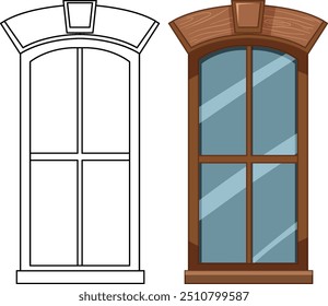 Ilustración vectorial detallada de la ventana de una casa