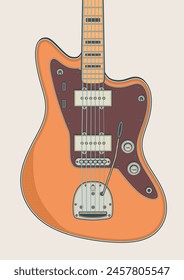 Ilustración vectorial detallada del icónico surf rock offset guitarra eléctrica