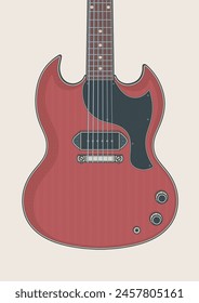 Detailed vector illustration of junior rock solid body electric guitar in cherry red