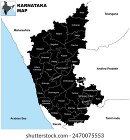 Detailed vector Illustration of Karnataka map District map with neighbour