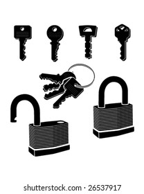 Detailed vector illustration of keys and locks