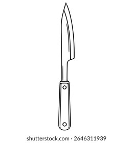 A detailed vector illustration of a kitchen knife with a wooden handle, featuring a sharp pointed blade and simple, clean lines, suitable for culinary designs or graphic projects.
