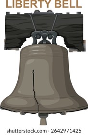 Ilustração vetorial detalhada do Sino da Liberdade com cores realistas e sombreamento, destacando seu significado histórico e rachadura icônica