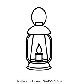 A detailed vector illustration of a lit candle safely enclosed within a lantern. The design is perfect for adding a warm, inviting ambiance to various projects.