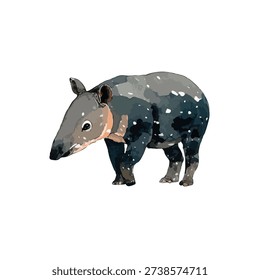 Detailed vector illustration of a Malayan tapir, an exotic animal. Ideal for wildlife conservation, educational content, or nature design projects.
