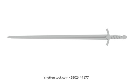 A detailed vector illustration of a medieval longsword with a grey blade and a textured hilt on a white background
