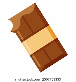 Una Ilustración vectorial detallada de una barra de chocolate con leche sobre un fondo blanco. La barra muestra una textura suave y cremosa con distintos cuadrados segmentados, capturando la rica e indulgente esencia de mi