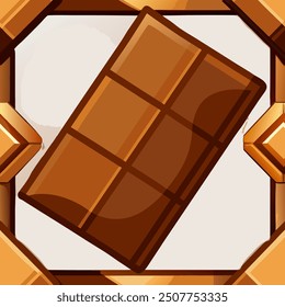 A detailed vector illustration of a milk chocolate bar on a white background. The bar showcases a smooth, creamy texture with distinct segmented squares, capturing the rich and indulgent essence of mi