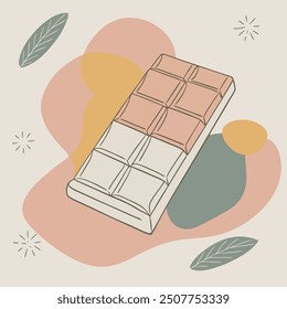 A detailed vector illustration of a milk chocolate bar on a white background. The bar showcases a smooth, creamy texture with distinct segmented squares, capturing the rich and indulgent essence of mi