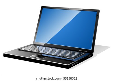 Detailed vector illustration of Modern black opened laptop with blank screen.