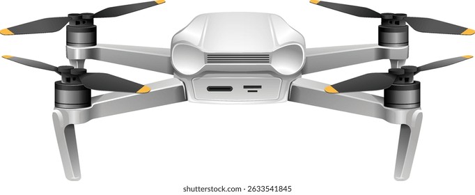 Detailed vector illustration of a modern drone with sleek design and realistic elements, showcasing advanced technology and innovation