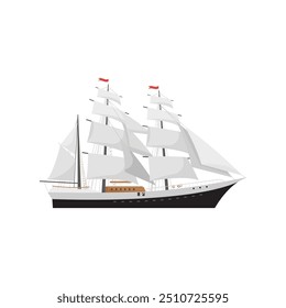 Detailed vector illustration of a modern sailing ship with multiple sails.