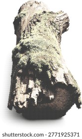 A detailed vector illustration of a mossy fallen log with a creative stippled pattern isolated for woodland nature scenes.
