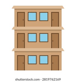 Detailed vector illustration of a multi-story residential building featuring brown doors and blue windows. Perfect for urban development, real estate, and city planning designs.