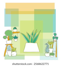 A detailed vector illustration of ornamental houseplants, perfect for various design applications such as stickers, backgrounds, or decorative edits. 