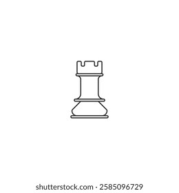 A detailed vector illustration of a outline chess rook piece, set against a white background. Ideal for use in chess, strategy games, and board game-related designs.