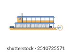 Detailed vector illustration of a paddle steamer with blue and yellow color scheme.