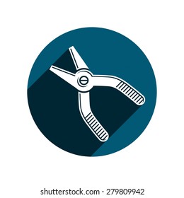 Detailed vector illustration of pliers, work tool. Industry utensil symbol placed in circle, for use in advertising and web design. 