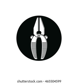 Detailed vector illustration of pliers, work tool. Industry utensil symbol placed in a circle, for use in advertising and web design. 