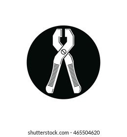 Detailed vector illustration of pliers, work tool. Industry utensil symbol placed in a circle, for use in advertising and web design. 