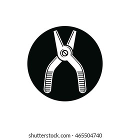 Detailed vector illustration of pliers, work tool. Industry utensil symbol placed in a circle, for use in advertising and web design. 